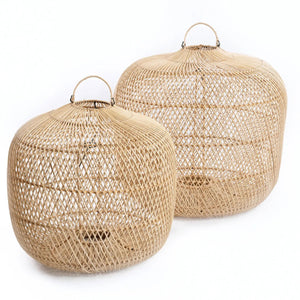 Pendelleuchte – Rattanmaterial, Geflochtenes Design, Offene Struktur, L - Batu Bolong | Bazar Bizar Antwerp