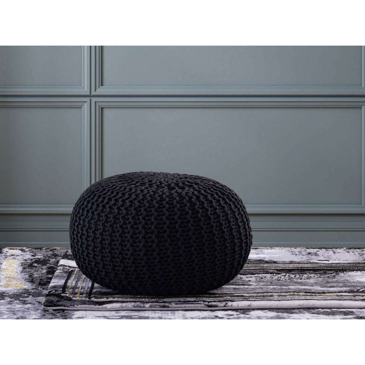 Pouf – Recycelter Kunststoff, Strick Design, Schwarz Farbe, 45 cm - Premium | MVG Voglrieder