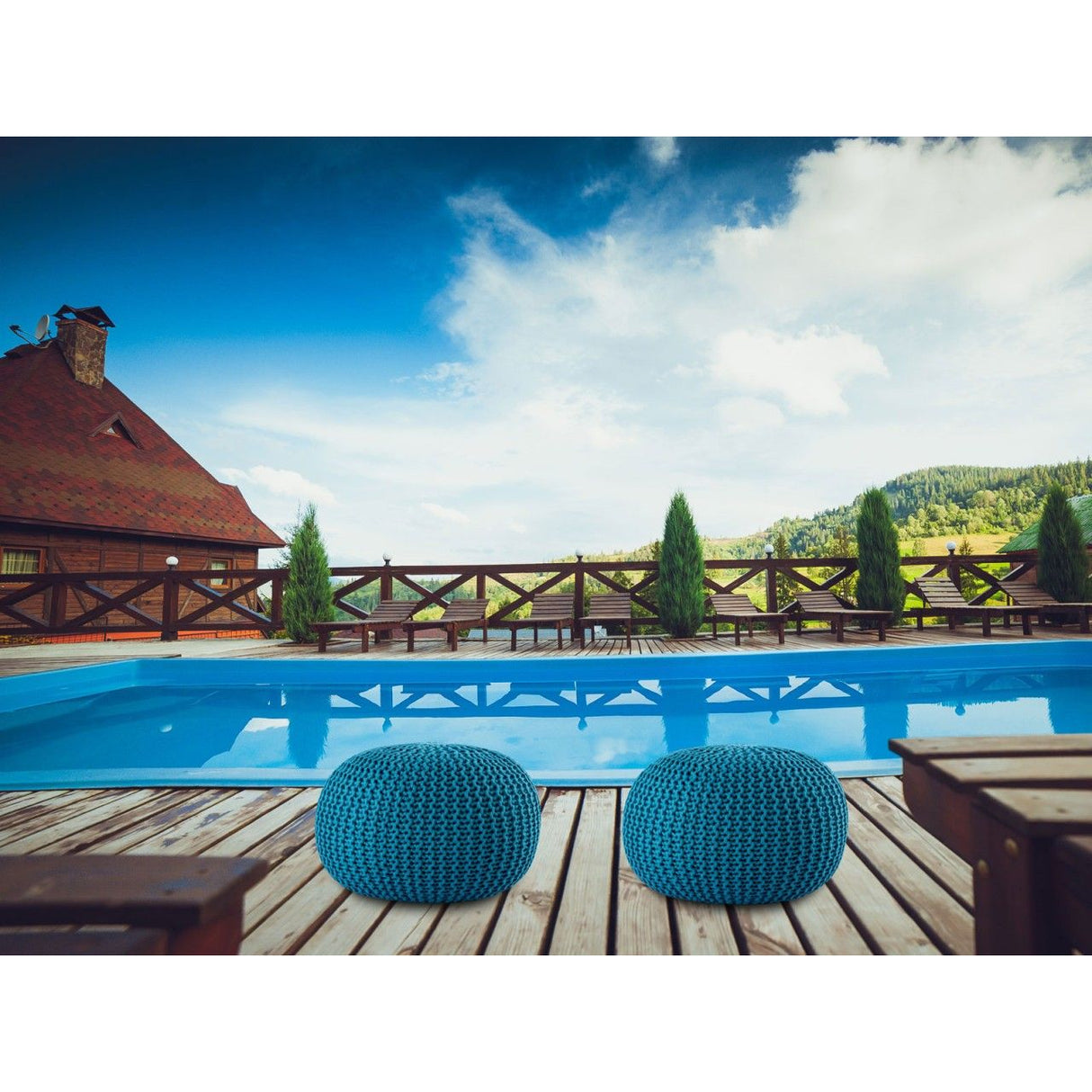 Pouf – Recycelter Kunststoff, Strick Design, Türkis Farbe, 45 cm - Premium | MVG Voglrieder