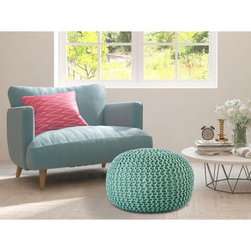Pouf – Recycelter Kunststoff, Strick Design, Mint Farbe , 45 cm - Premium | MVG Voglrieder
