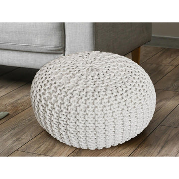 Pouf – Recycelte Baumwolle, Chunky Strick, Leinenweiß, 45 cm | MVG Voglrieder