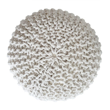 Pouf – Recycelte Baumwolle, Chunky Strick, Leinenweiß, 45 cm | MVG Voglrieder