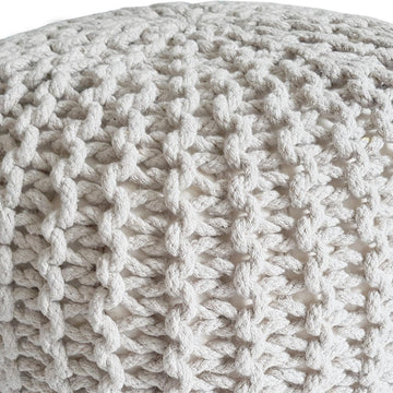Pouf – Recycelte Baumwolle, Chunky Strick, Leinenweiß, 45 cm | MVG Voglrieder