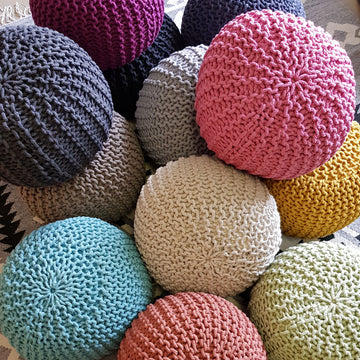 Pouf – Recycelte Baumwolle, Chunky Strick, Leinenweiß, 45 cm | MVG Voglrieder