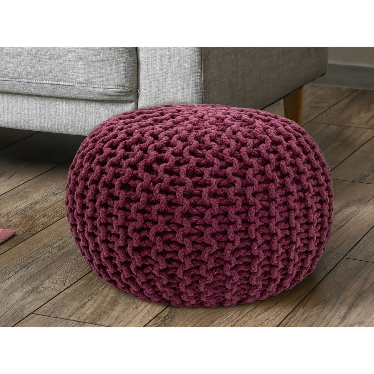 Pouf – Recycelte Baumwolle, Chunky Strick, Bordeaux Farbe, 45 cm | MVG Voglrieder
