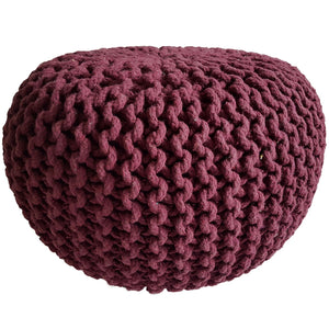 Pouf – Recycelte Baumwolle, Chunky Strick, Bordeaux Farbe, 45 cm | MVG Voglrieder