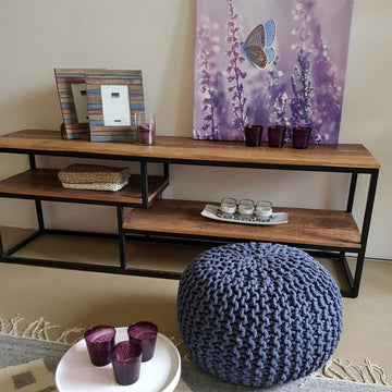 Pouf – Recycelte Baumwolle, Chunky Strick, Jeansblau Farbe, 45 | MVG Voglrieder