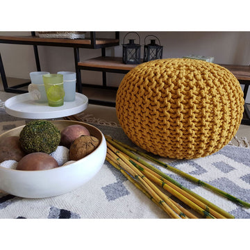 Pouf – Recycelte Baumwolle, Chunky Strick, Sonnengelb, 45 cm | MVG Voglrieder