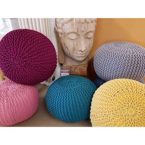 Pouf – Recycelter Kunststoff, Strick Design, Gelb Farbe, 55 cm - Premium | MVG Voglrieder