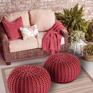 Pouf – Recycelter Kunststoff, Strick Design, Rostbraun Farbe , 55 cm- Premium | MVG Voglrieder