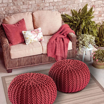 Pouf – Recycelter Kunststoff, Strick Design, Rostbraun Farbe , 55 cm- Premium | MVG Voglrieder