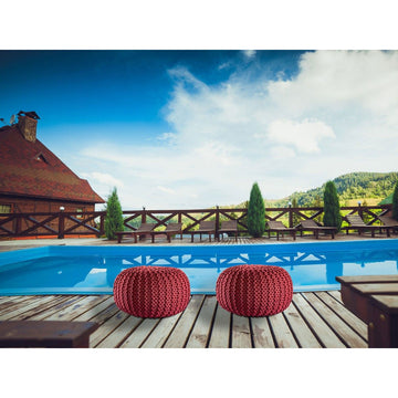 Pouf – Recycelter Kunststoff, Strick Design, Rostbraun Farbe , 55 cm- Premium | MVG Voglrieder