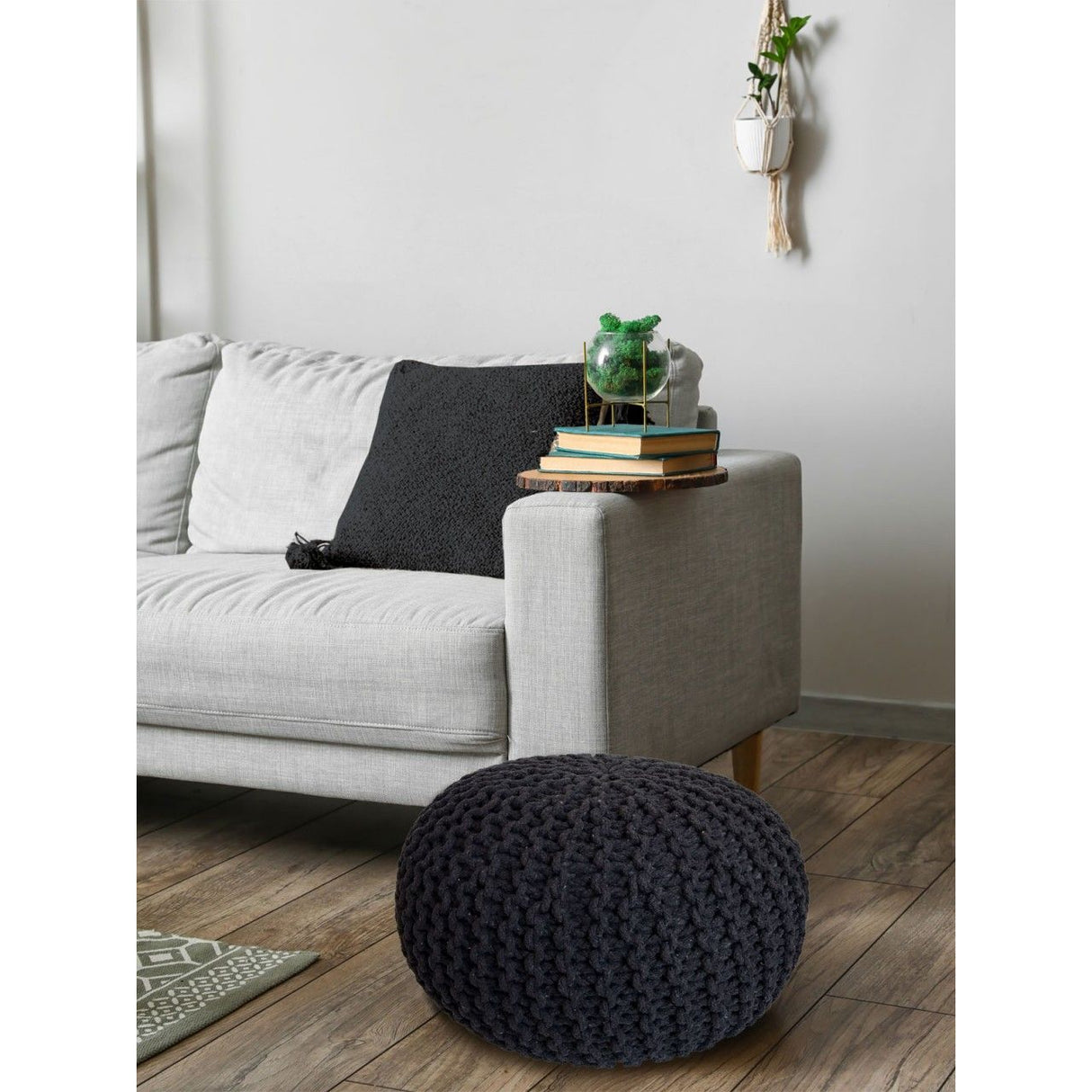 Pouf – Recycelte Baumwolle, Chunky Strick, Anthrazit Farbe, 55 cm | MVG Voglrieder