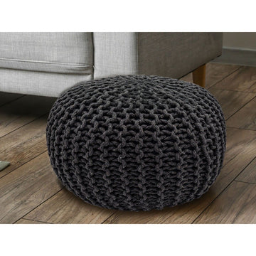 Pouf – Recycelte Baumwolle, Chunky Strick, Steingrau. 55 cm | MVG Voglrieder