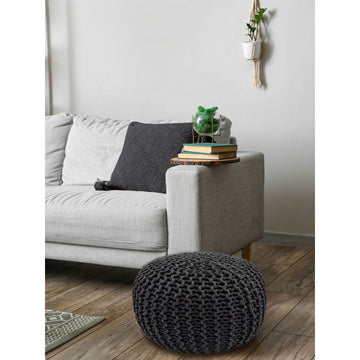 Pouf – Recycelte Baumwolle, Chunky Strick, Steingrau. 55 cm | MVG Voglrieder