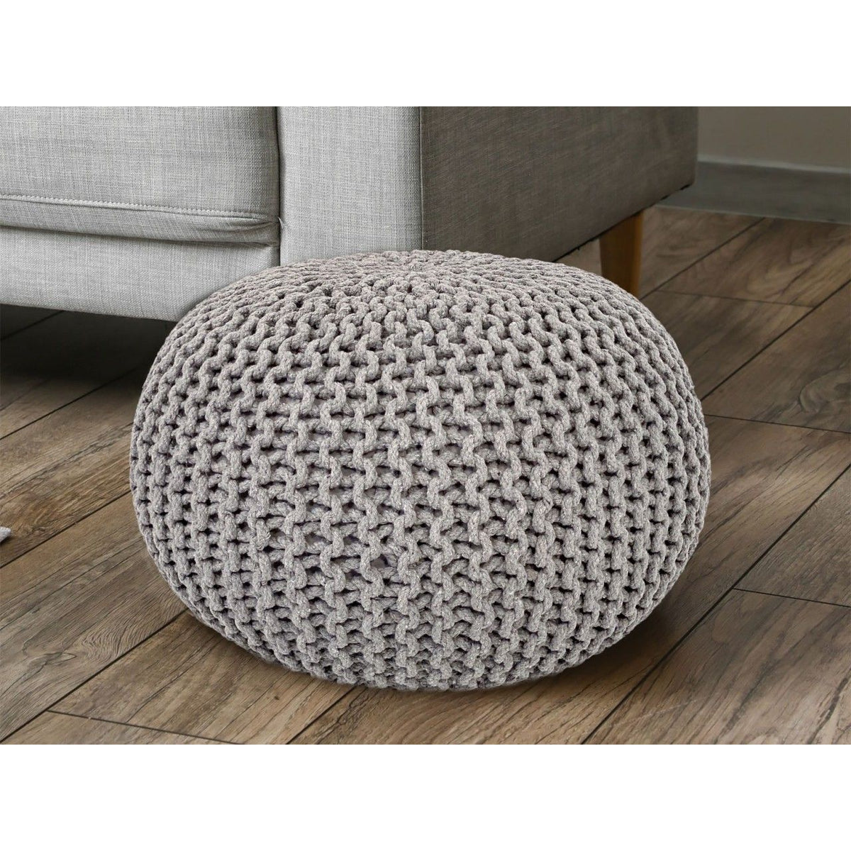 Pouf – Recycelte Baumwolle, Chunky Strick, Hellgrau Farbe, 55 cm | MVG Voglrieder