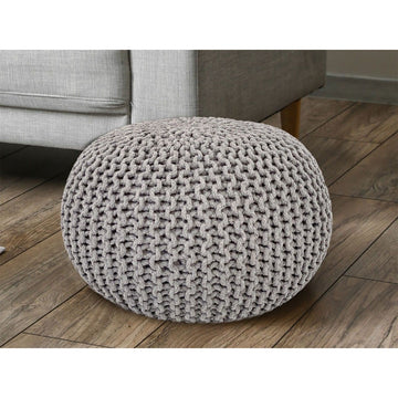 Pouf – Recycelte Baumwolle, Chunky Strick, Hellgrau Farbe, 55 cm | MVG Voglrieder