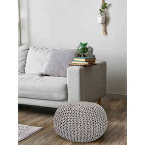 Pouf – Recycelte Baumwolle, Chunky Strick, Hellgrau Farbe, 55 cm | MVG Voglrieder