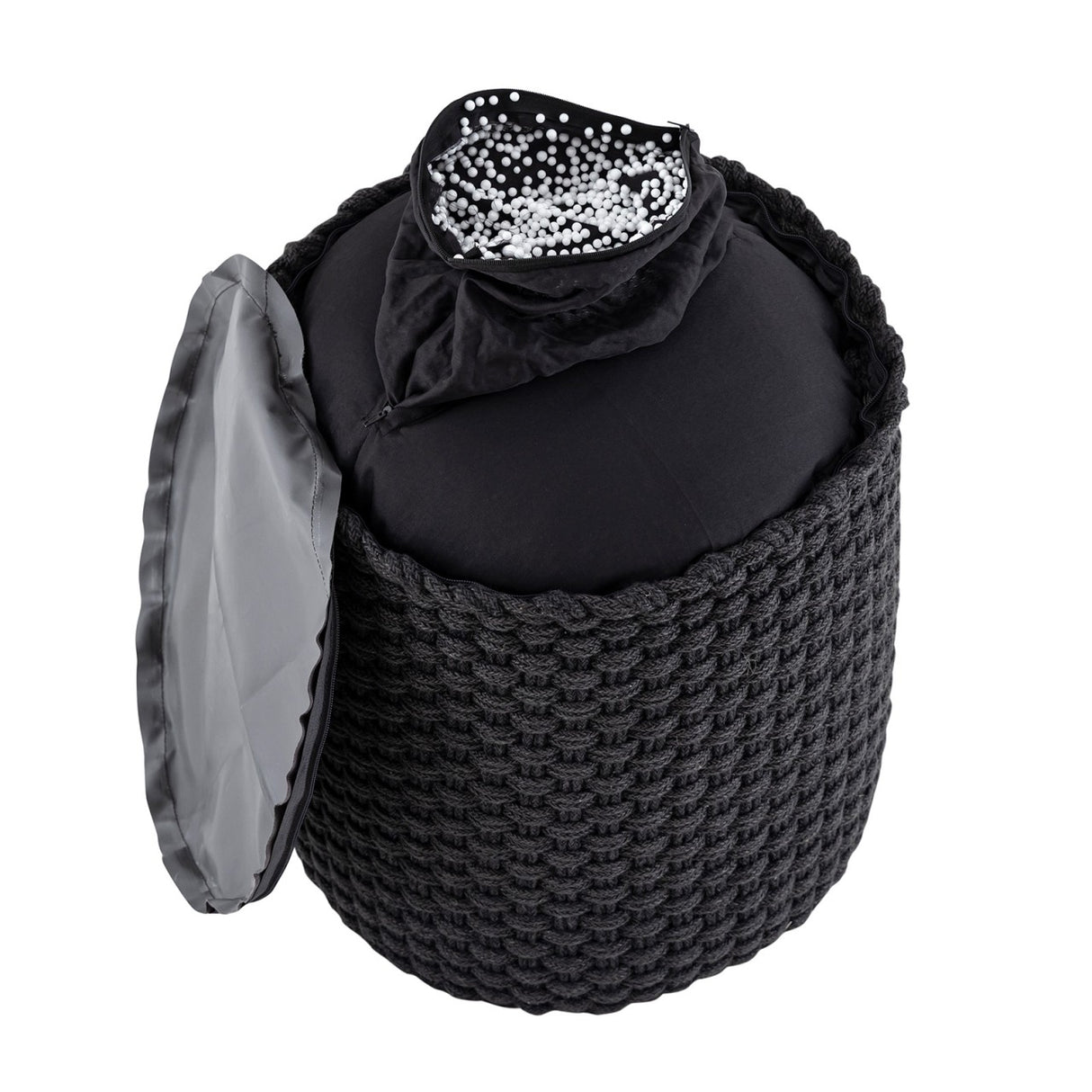 Pouf – Recycelter Kunststoff, Strick Design, Anthrazit Grau - Merino | MVG Voglrieder