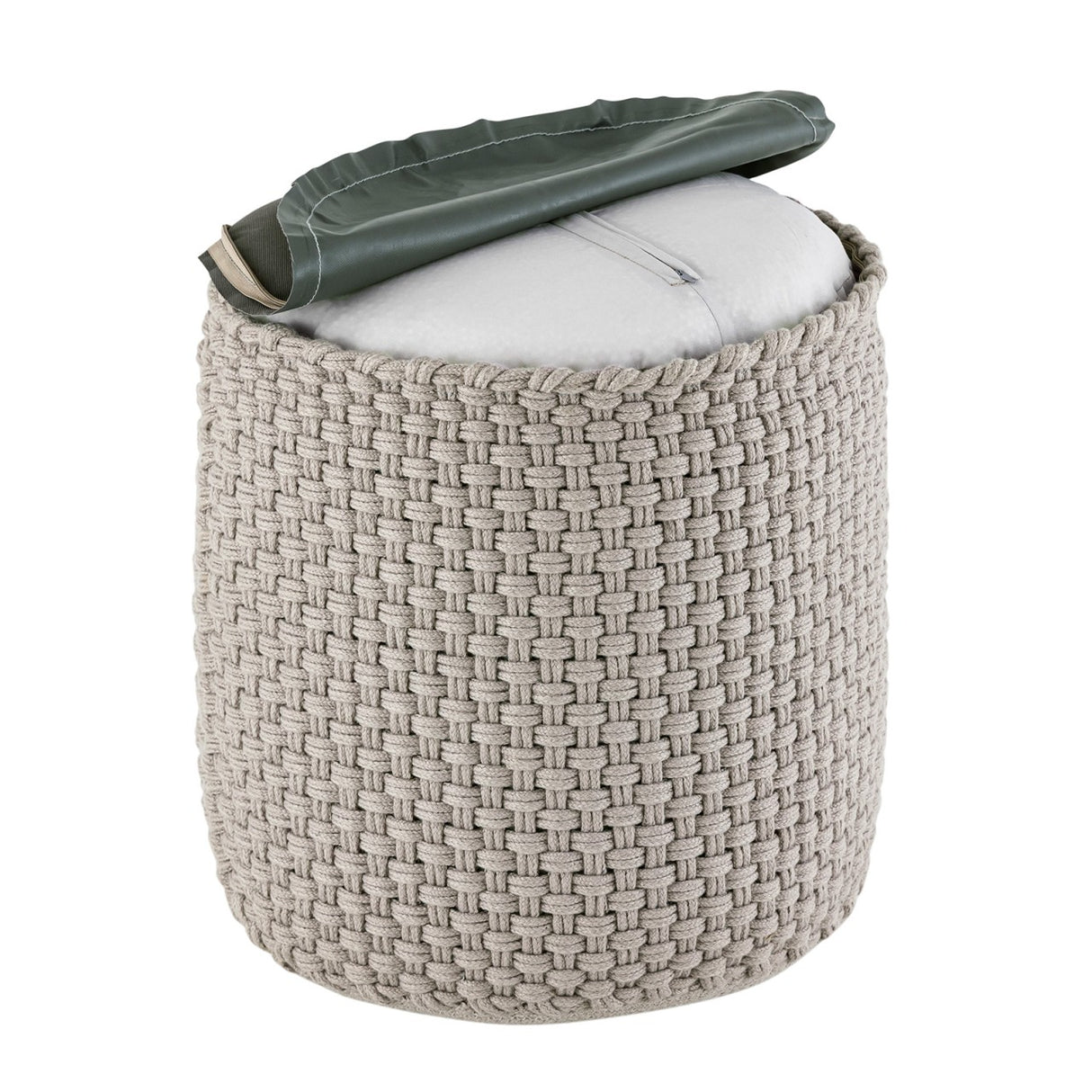 Pouf – Recycelter Kunststoff, Strick Design, Silber Grau - Merino | MVG Voglrieder