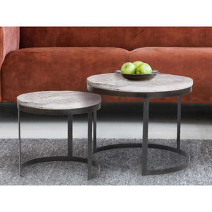 Coffee table made of recycled solid wood, with an irregular surface, with a powder-coated metal frame – Austin | MVG Voglrieder