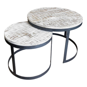 Coffee table made of recycled solid wood, with an irregular surface, with a powder-coated metal frame – Austin | MVG Voglrieder