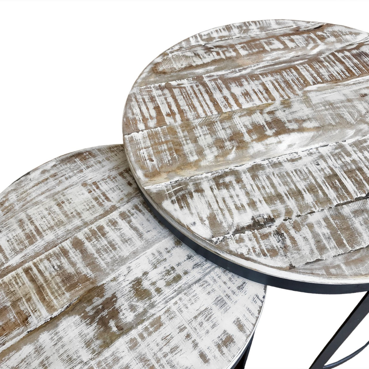 Coffee table made of recycled solid wood, with an irregular surface, with a powder-coated metal frame – Austin | MVG Voglrieder