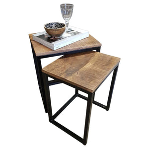 Side table made of recycled mango wood, handcrafted, with powder-coated metal frame – Dallas | MVG Voglrieder