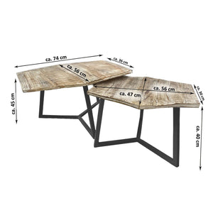 Coffee table set, 2-piece, living room nesting tables Paris, metal frame, black-white or old silver