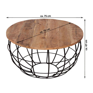 Couchtisch – Recyceltes Holz, Metall Rahmen, Tabak Farbe, 47 cm Höhe- London | MVG Voglrieder