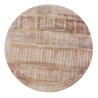 Round coffee table made of recycled reclaimed wood, metal grid frame, uneven tabletop - London | MVG Voglrieder