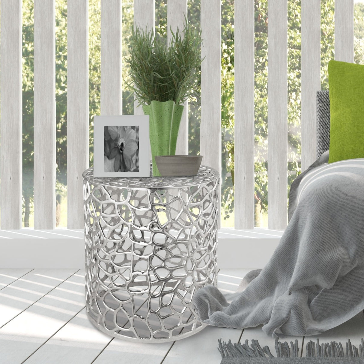 Beistelltisch – Aluminium Material, Korallen Struktur, Silber Farbe - Agadir | MVG Voglrieder