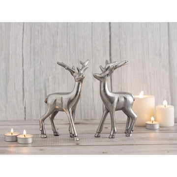 Decorative deer figurine, aluminum, silver-colored, elegantly shiny & festive | MVG Voglrieder