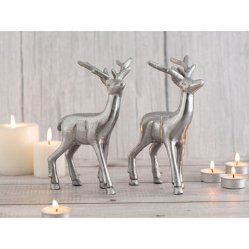 Decorative deer figurine, aluminum, silver-colored, elegantly shiny & festive | MVG Voglrieder