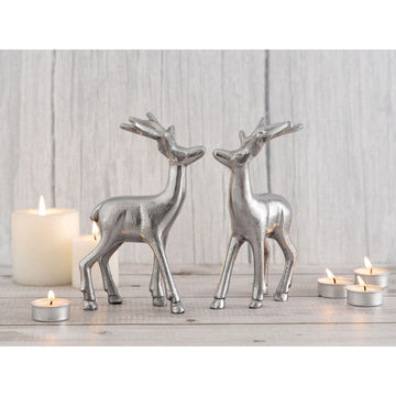 Decorative deer figurine, aluminum, silver-colored, elegantly shiny & festive | MVG Voglrieder