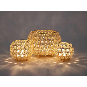 Kerzenhalter – Metalldraht, Kristall Design, Gold Farbe - Crystal | MVG Voglrieder