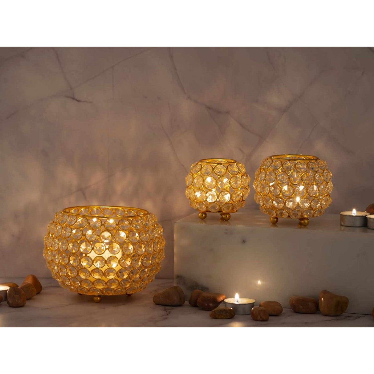 Kerzenhalter – Metalldraht, Kristall Design, Gold Farbe - Crystal | MVG Voglrieder