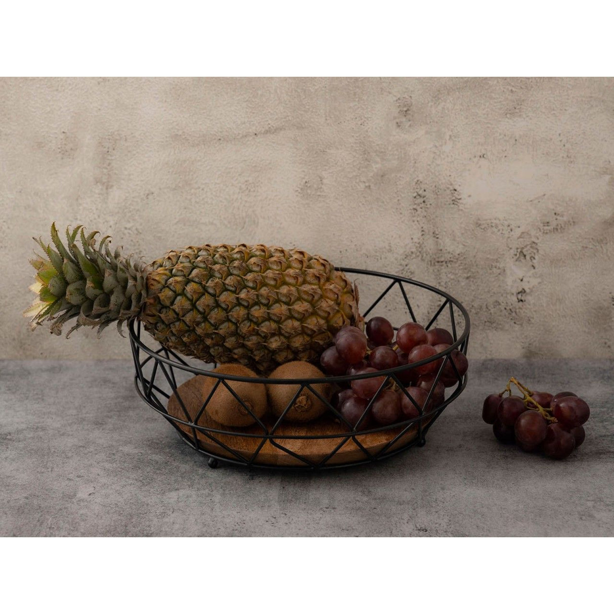Obstschale set – Metalldraht, Holz Boden, Schwarz Farbe - Neo | MVG Voglrieder