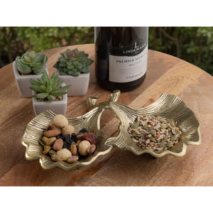 Schale – Aluminium Material, Ginkgo Design, Gold Finish - Leaf | MVG Voglrieder