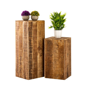 Blumensäule – Mangoholz Material, Massiv Struktur, Natur Maserung, 73 cm Höhe | MVG Voglrieder