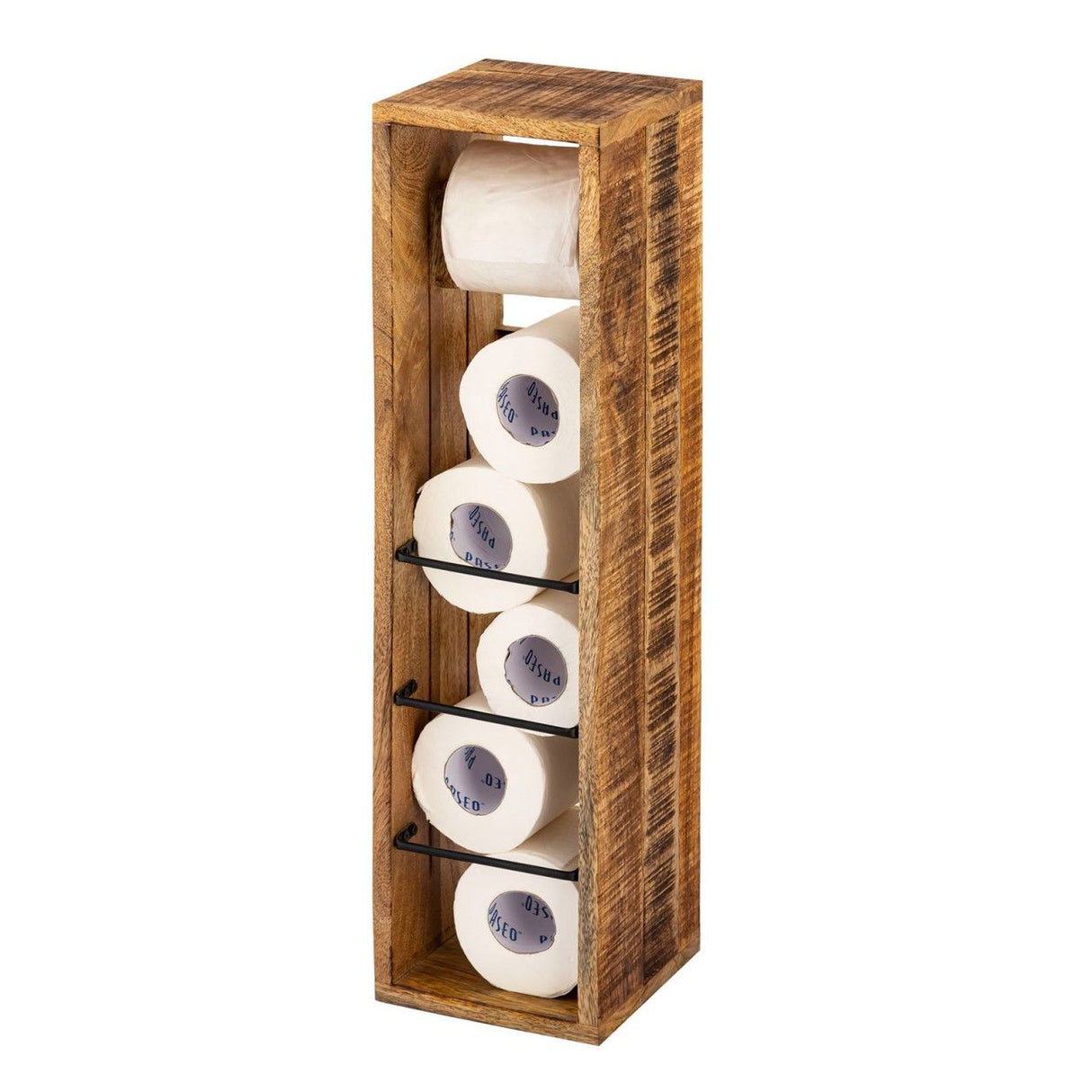 Toilettenpapierhalter – Mangoholz Struktur, Quadratisch Design, Natur Farbe | MVG Voglrieder