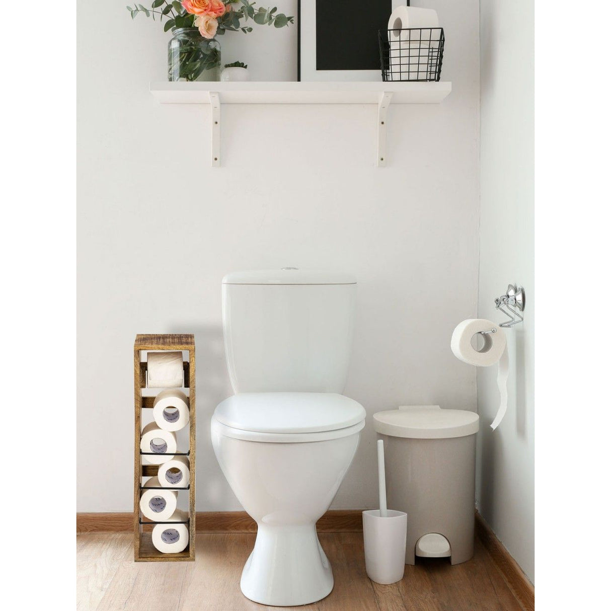Toilettenpapierhalter – Mangoholz Struktur, Quadratisch Design, Natur Farbe | MVG Voglrieder