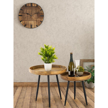 Beistelltisch – Mangoholz Material, Schwarzes Metall, Natur Maserung, 40 cm Höhe - Vancouver | MVG Voglrieder