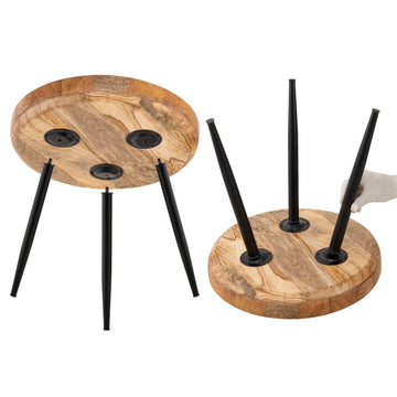 Beistelltisch – Mangoholz Material, Schwarzes Metall, Natur Maserung, 40 cm Höhe - Vancouver | MVG Voglrieder