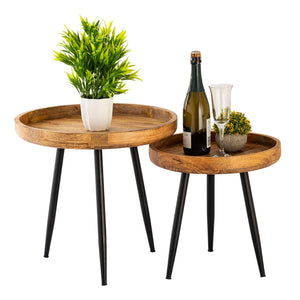 Beistelltisch – Mangoholz Material, Schwarzes Metall, Natur Maserung, 48 cm Höhe - Vancouver | MVG Voglrieder