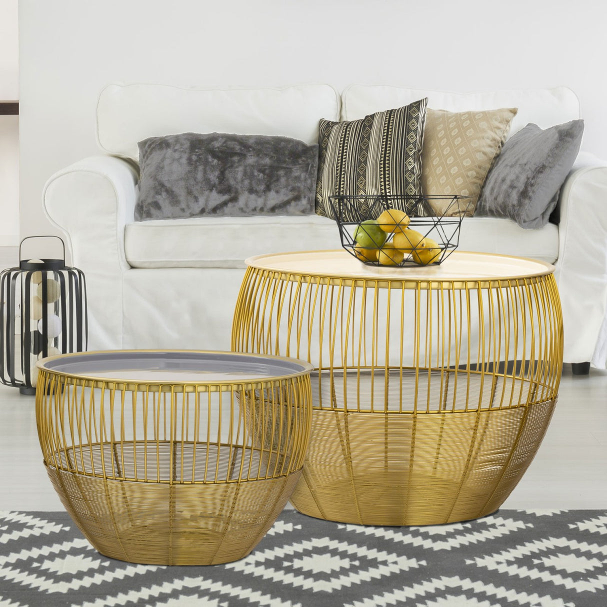 Beistelltisch Set – Metall Material, Abnehmbare Platte, Gold Farbe - Glamira | MVG Voglrieder