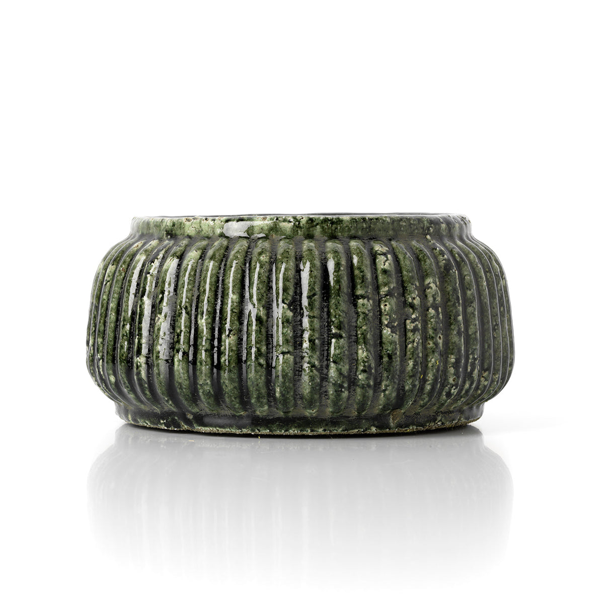 Topf – Steingut Material, Gerippte Oberfläche, Niedrige Form – Forest | Bazar Bizar Antwerp