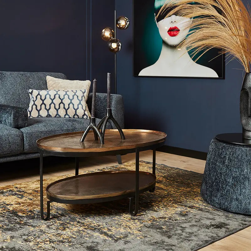 Coffee Table - Oval Shape, Aluminum Surface, Antique Gold Finish - Kate | Starfurn