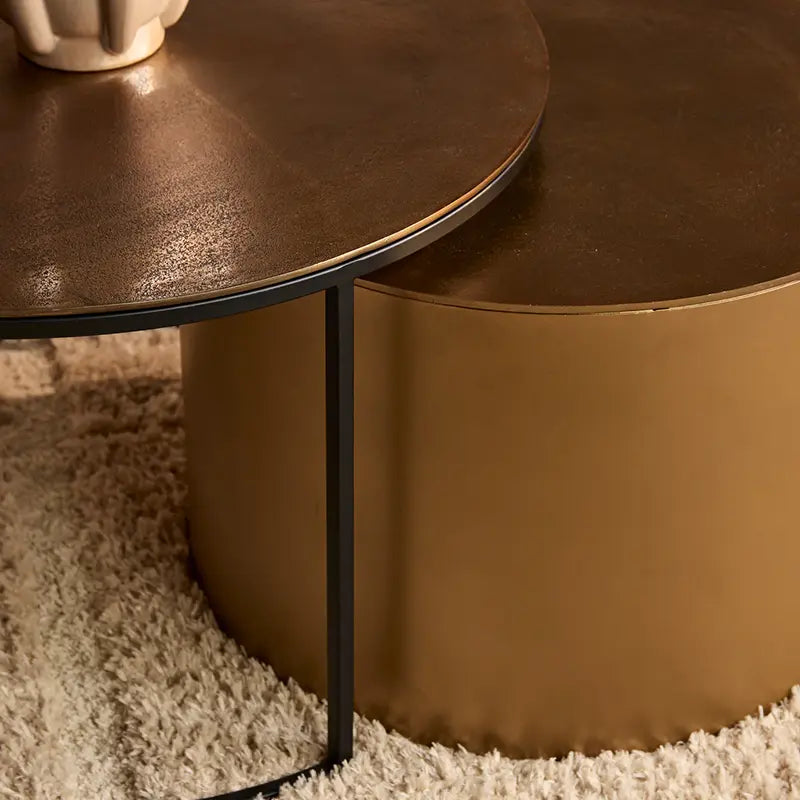 Couchtisch – Gold Aluminium, Runde Form, Zweier Set – Luna | Starfurn