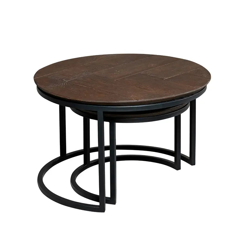 Couchtisch - Braune Eiche, Runde Form, Metallgestell, 2er-Set, 70 cm – Otik | Starfurn